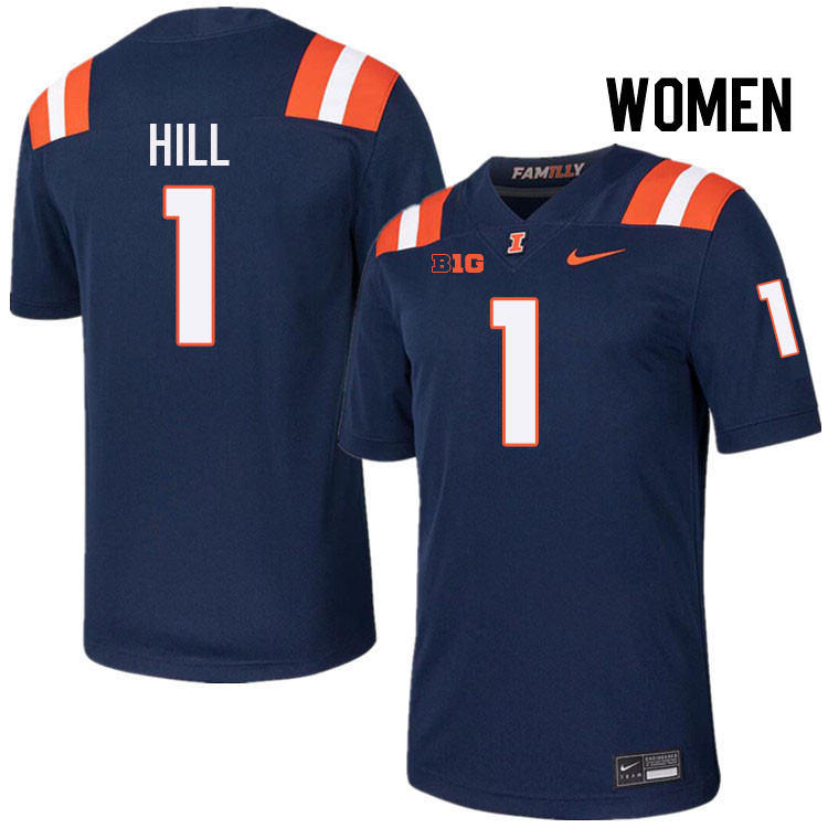 Women #1 Demetrius Hill Illinois Fighting Illini College Football Jerseys Stitched-Navy